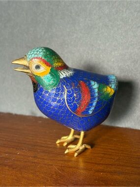 Blue Multicolor Chinese Cloisonné Bird Figurine - Decorative Chinoiserie Piece